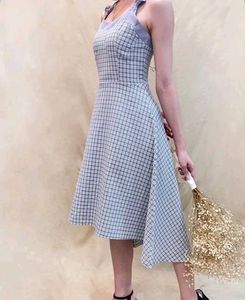 Summer Blue Checked Midi Dress