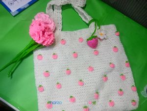 Crochet Strawberry 🍓 Tote Bag With A Cute Charm 🧿