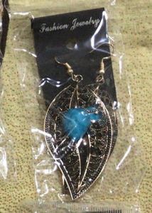 Premium Red Blue Stone Leaves Earrings- 1 Pairs