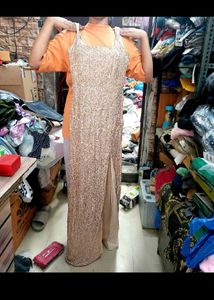 Long Sequin Party Dress Slit Cut Cocktail Modeling