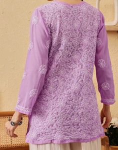 Lavendar Chikankari Short Kurti