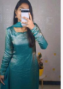 Elegant Turquoise Green Ethnic Satin Suit