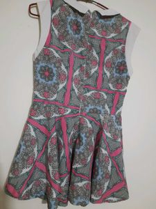 Patterned Sleeveless Fit &amp; Flare Long Top