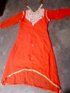 Elegant Orange Embellished Kurti