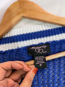 Korean Blue V-Neck Knit Sweater D