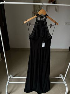Black Crochet Halter Midi Dress
