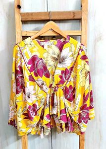 Yellow Floral Print CottonTop  Size-36-38