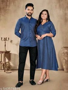 Couple Matching Outfit - Blue Striped Set