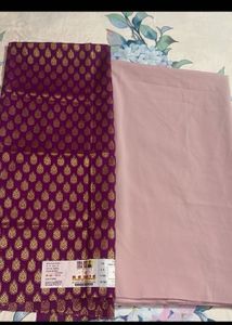 Plain Onion Pink saree &amp; Unstitched Blouse