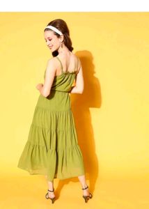 Flowy Green Tiered Midi Dress