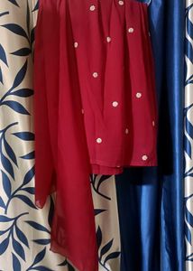 Elegant Red Embroidered Girls&#39; Outfit