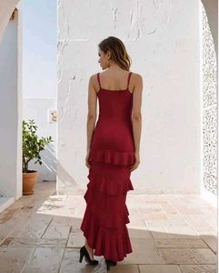 Spaghetti Strap Slower Applique High-Low Dress