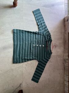 Sea Green Striped Full-Sleeve Tee (Size 14)