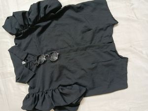 Balloon Sleeves Black Shirt