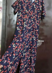 Navy Blue Multi Floral Print Jumpsuit For 38 Bust