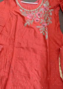 Orange Sout With Embroidery Beautiful Party Wear