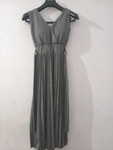 Gray Pleated Midi Dress