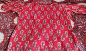 Floral Red Kurti With Black Design