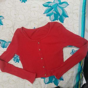Red Long Sleeve Crop Top