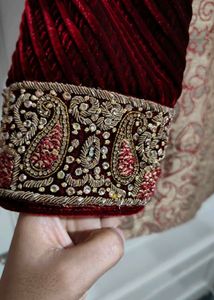 Maroon Velvet Sleeve Sherwani