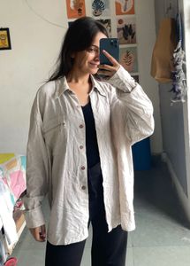 Oversized Beige Button-Down