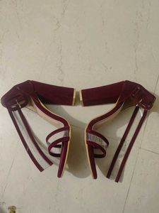 Burgundy Heels with Clear Straps