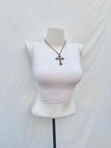 White Ribbed Cropped Tank