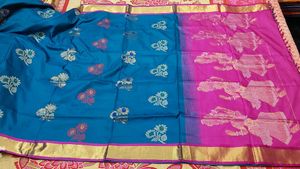 Elegant Pink &amp; Blue Uppada Silk Saree