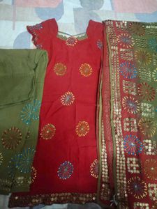 Red Embroidered Kurta
