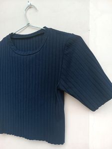Dark blue ribbed crop top