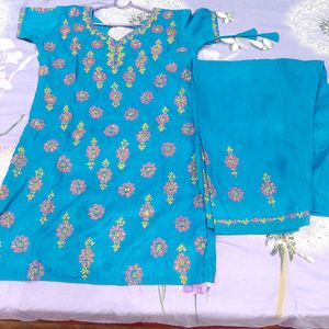 Embroidered Firozi Blue Salwar Suit