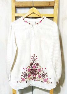 Embroidered White Tunic Top Size-40
