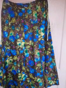 Peacock Feather Print Long Skirt