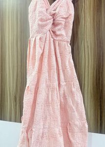 Romantic Blush Pink Eyelet Midi Dress