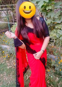 Super Stylish Pure Georgette Red Black Saree