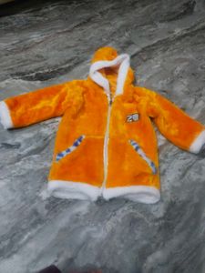 Kids Orange Furry Hooded Jacket