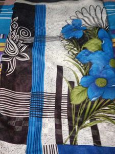 Beautiful Painted Saree With Blue Flower