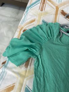 Sea Green Tshirt Wid Stylish Sleeves