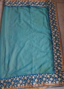 Embroidered Blue  Fancy Georgette Saree
