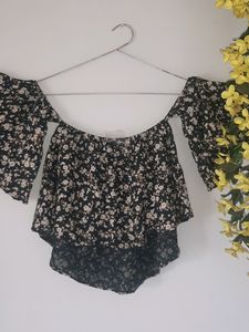 Giselle Green Off Shoulder Crop Top