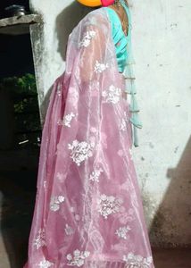Pink Organza Saree with Floral Embroidery