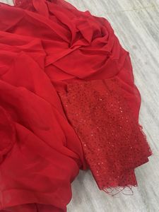 Red Saree with Embellishments