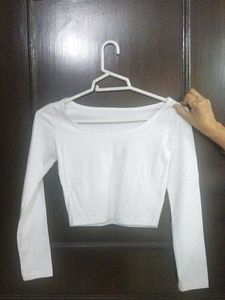 White Long Sleeve Crop Top