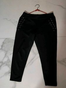 Black Lace-Up Accent Leggings
