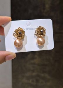 Golden Flower Pearl Earrings