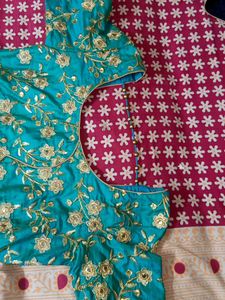 Teal &amp; Gold Embroidered Kurti