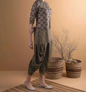 Olive Printed Rayon Straight KurtaWith Salwar&amp;Srug