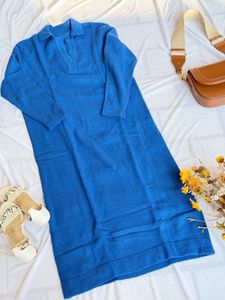 Blue Knit Midi Dress
