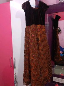 Elegant Brown &amp; Red Ethnic Gown
