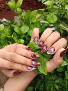 Maroon Cat Eye Nails